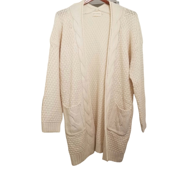 Dreamers Open Front Cream Cardigan With Big Front Pockets Size Large - Picture 2 of 6